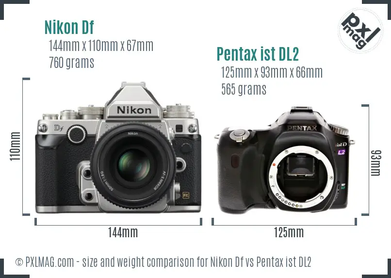 Nikon Df vs Pentax ist DL2 size comparison