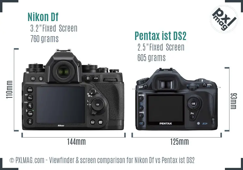 Nikon Df vs Pentax ist DS2 Screen and Viewfinder comparison