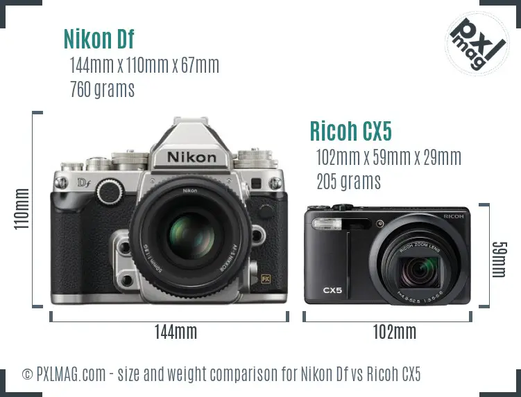 Nikon Df vs Ricoh CX5 size comparison