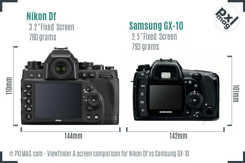 Nikon Df vs Samsung GX-10 Screen and Viewfinder comparison
