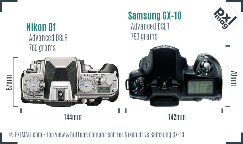 Nikon Df vs Samsung GX-10 top view buttons comparison