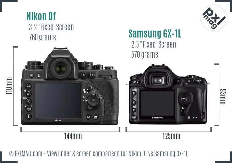 Nikon Df vs Samsung GX-1L Screen and Viewfinder comparison