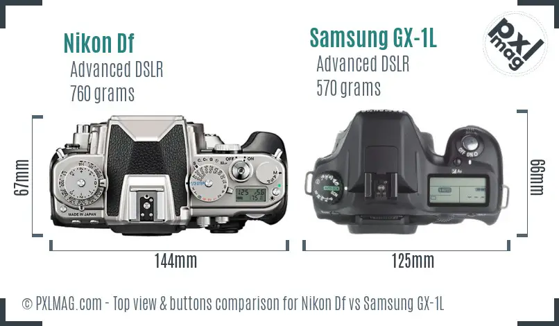 Nikon Df vs Samsung GX-1L top view buttons comparison
