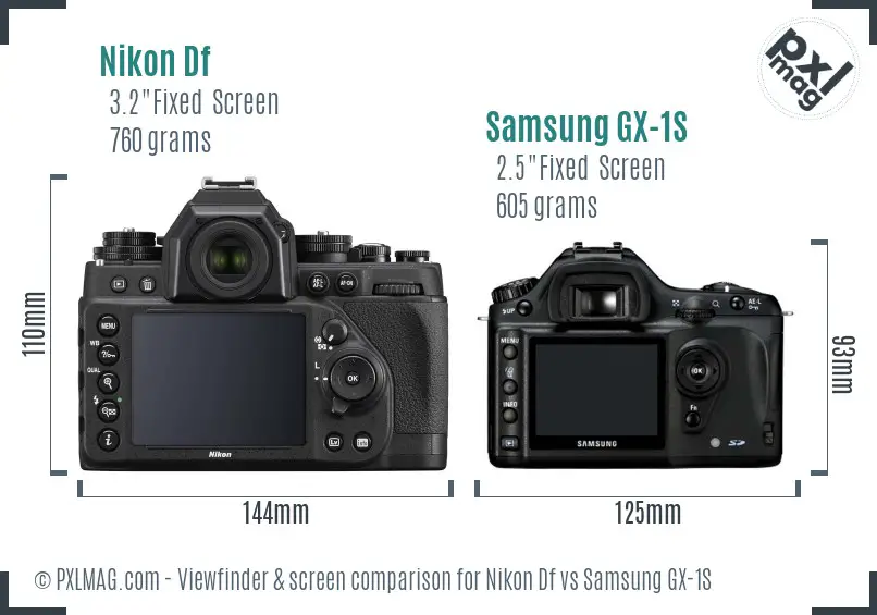 Nikon Df vs Samsung GX-1S Screen and Viewfinder comparison