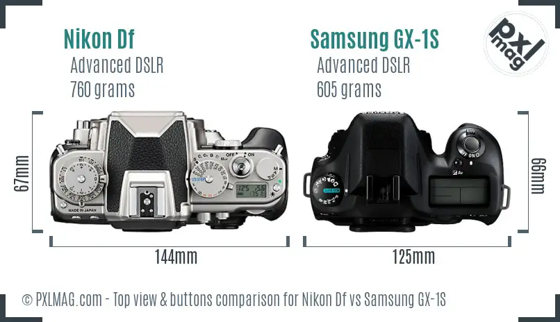 Nikon Df vs Samsung GX-1S top view buttons comparison