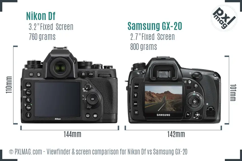Nikon Df vs Samsung GX-20 Screen and Viewfinder comparison