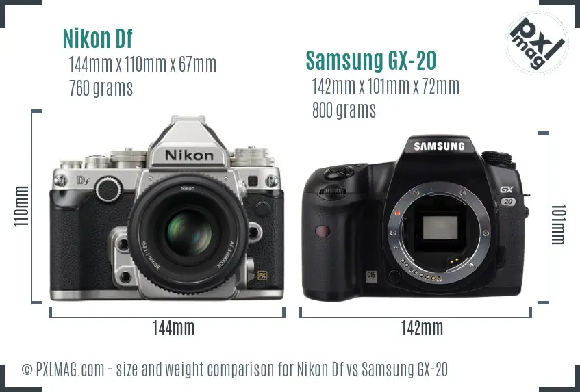 Nikon Df vs Samsung GX-20 size comparison