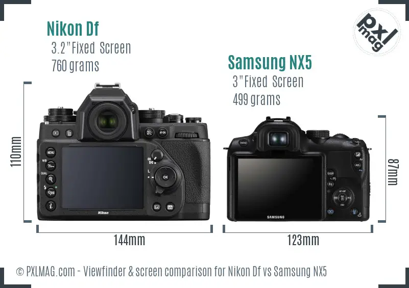 Nikon Df vs Samsung NX5 Screen and Viewfinder comparison