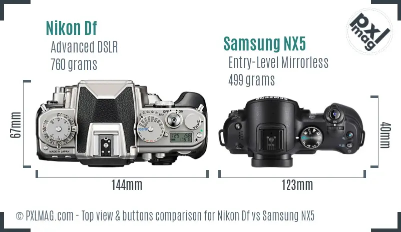 Nikon Df vs Samsung NX5 top view buttons comparison