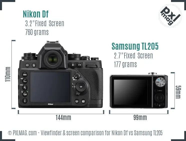 Nikon Df vs Samsung TL205 Screen and Viewfinder comparison