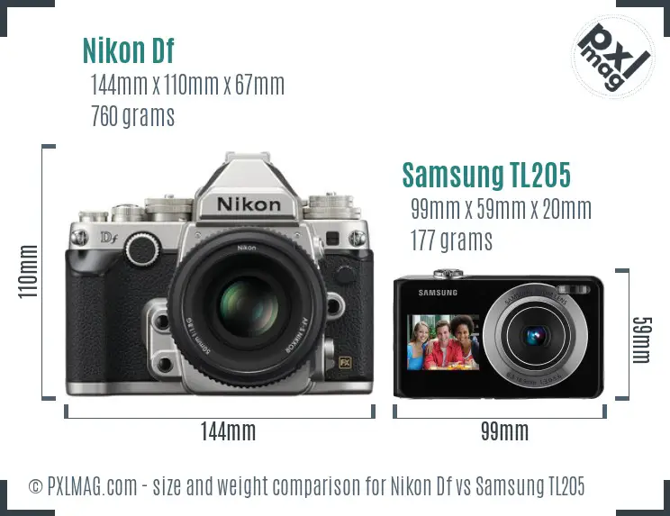 Nikon Df vs Samsung TL205 size comparison