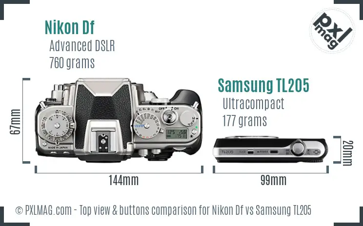 Nikon Df vs Samsung TL205 top view buttons comparison