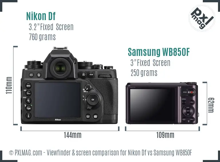 Nikon Df vs Samsung WB850F Screen and Viewfinder comparison