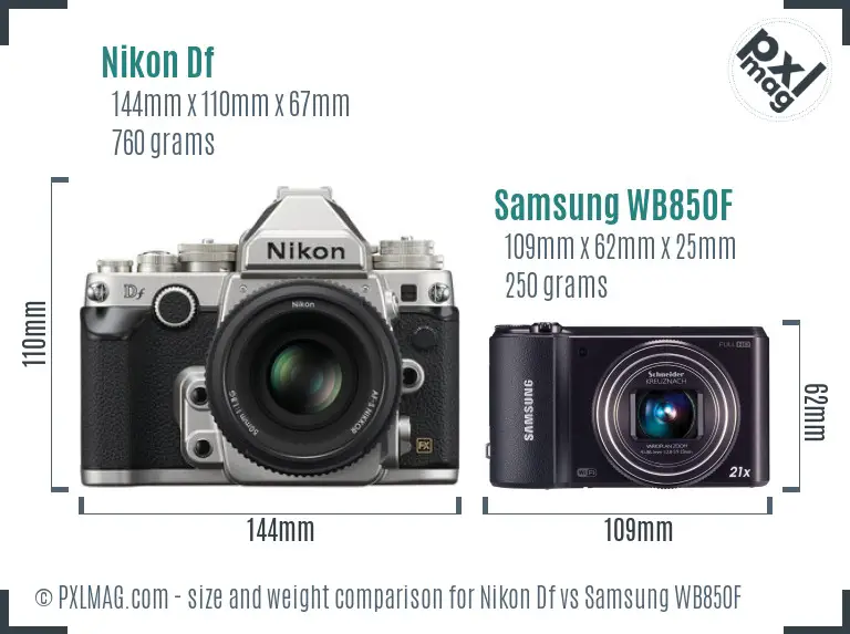 Nikon Df vs Samsung WB850F size comparison