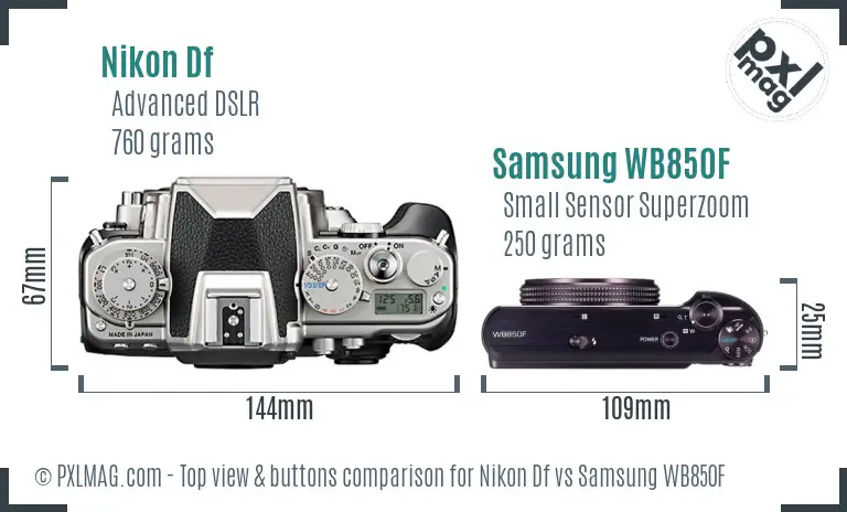 Nikon Df vs Samsung WB850F top view buttons comparison