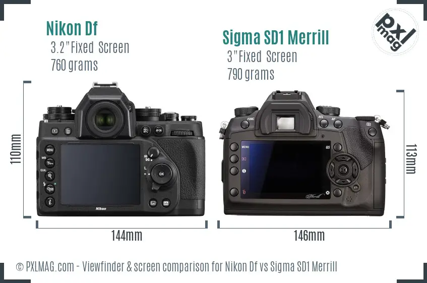 Nikon Df vs Sigma SD1 Merrill Screen and Viewfinder comparison