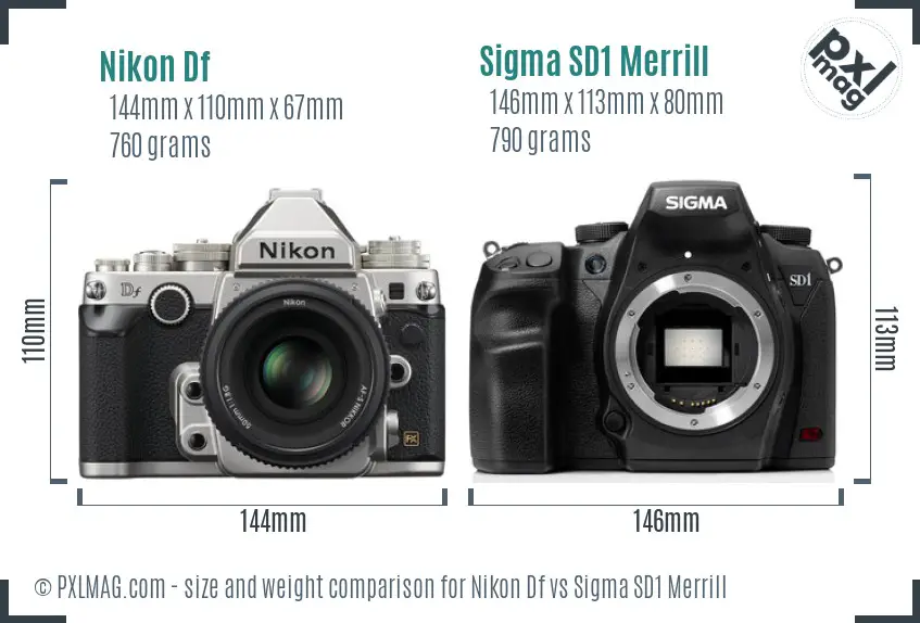 Nikon Df vs Sigma SD1 Merrill size comparison