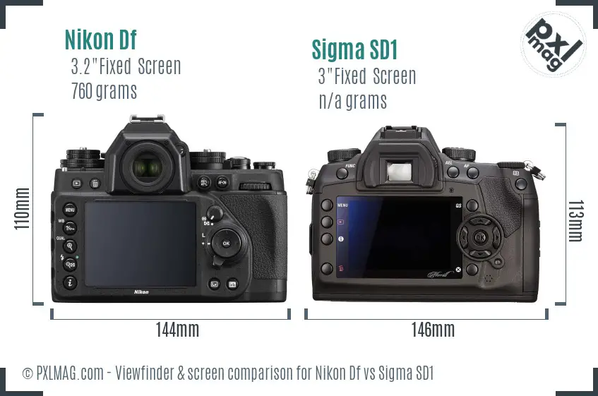Nikon Df vs Sigma SD1 Screen and Viewfinder comparison