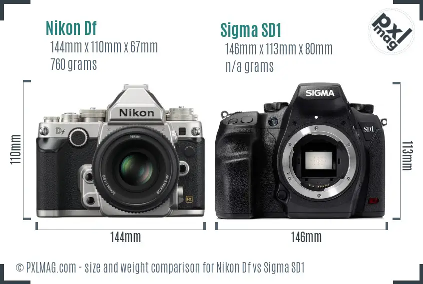 Nikon Df vs Sigma SD1 size comparison
