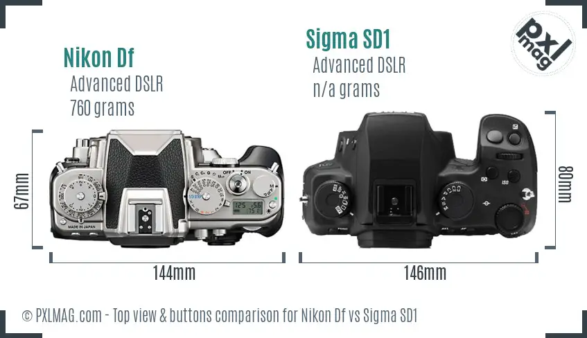 Nikon Df vs Sigma SD1 top view buttons comparison