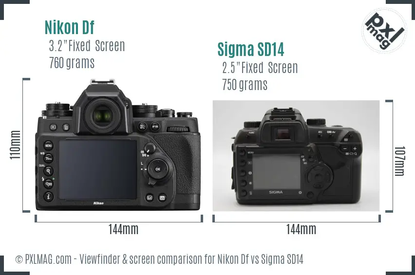Nikon Df vs Sigma SD14 Screen and Viewfinder comparison
