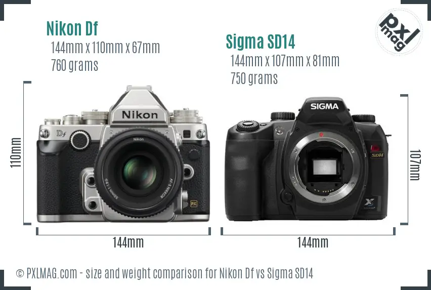 Nikon Df vs Sigma SD14 size comparison