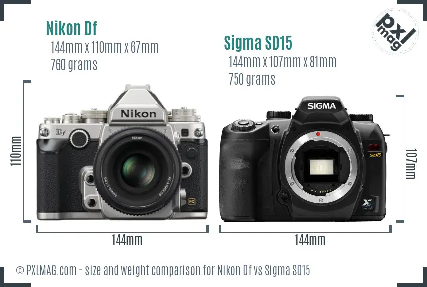 Nikon Df vs Sigma SD15 size comparison