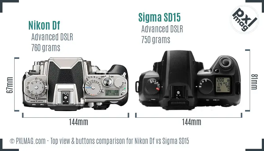 Nikon Df vs Sigma SD15 top view buttons comparison
