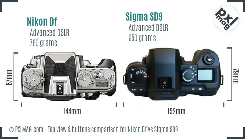 Nikon Df vs Sigma SD9 top view buttons comparison
