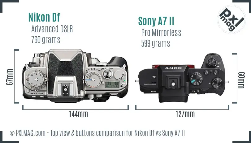 Nikon Df vs Sony A7 II top view buttons comparison
