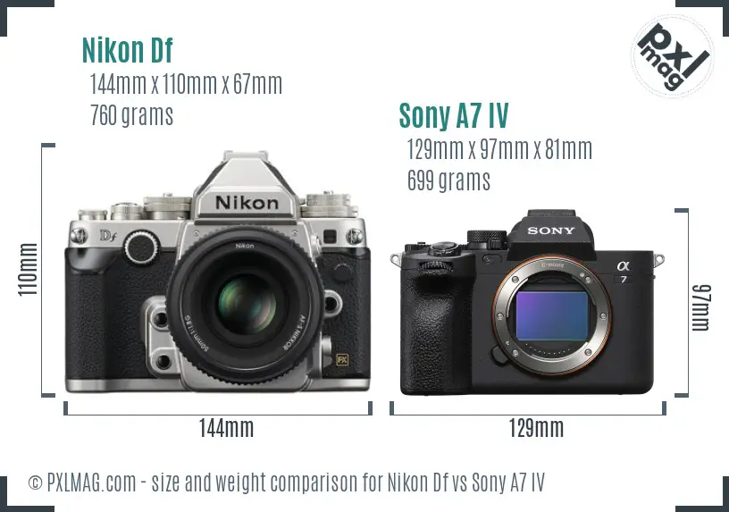 Nikon Df vs Sony A7 IV size comparison