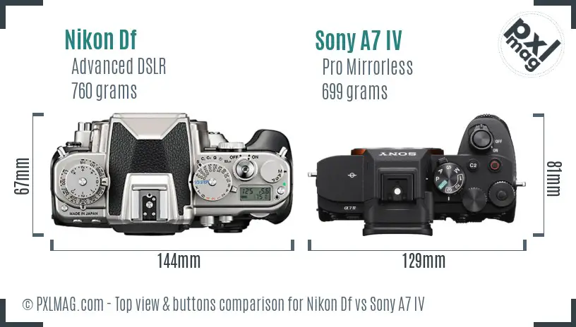 Nikon Df vs Sony A7 IV top view buttons comparison