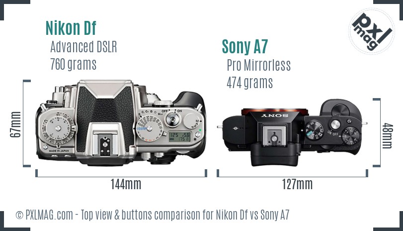 Nikon Df vs Sony A7 top view buttons comparison