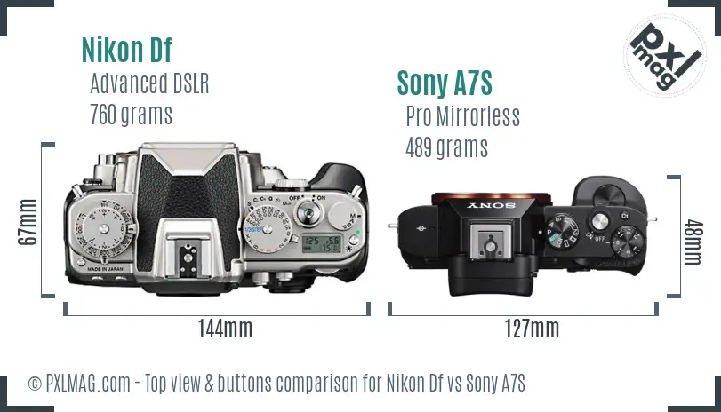 Nikon Df vs Sony A7S top view buttons comparison Nikon Df vs Sony A7S top view buttons comparison