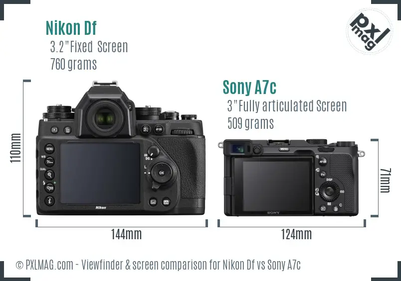 Nikon Df vs Sony A7c Screen and Viewfinder comparison