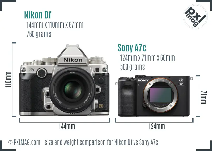 Nikon Df vs Sony A7c size comparison