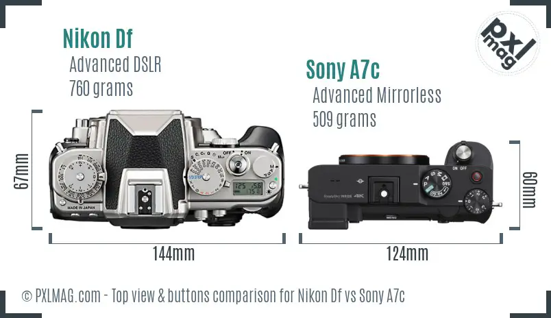 Nikon Df vs Sony A7c top view buttons comparison