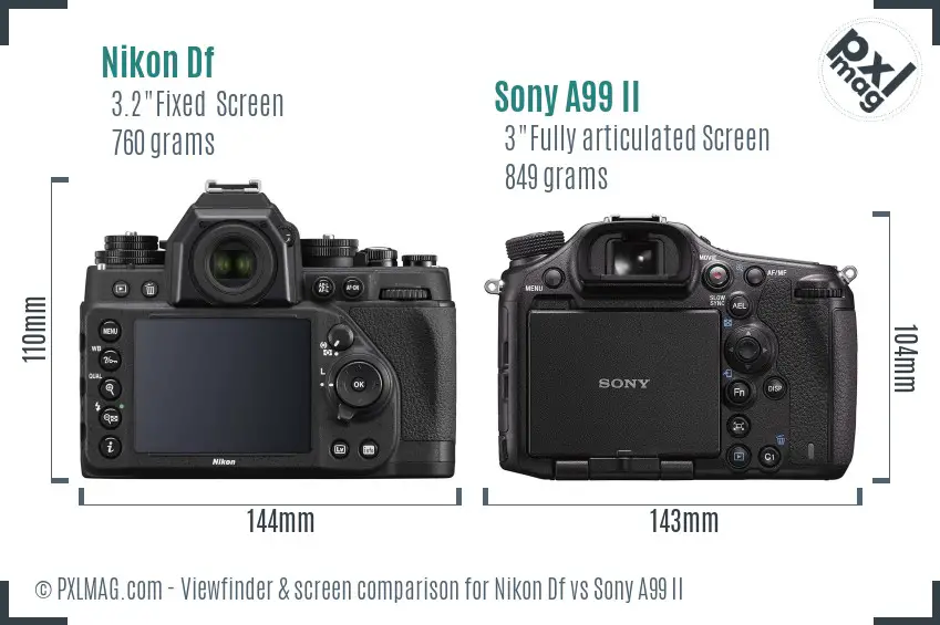 Nikon Df vs Sony A99 II Screen and Viewfinder comparison