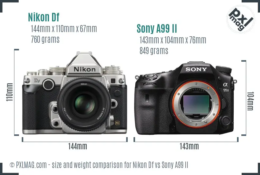 Nikon Df vs Sony A99 II size comparison