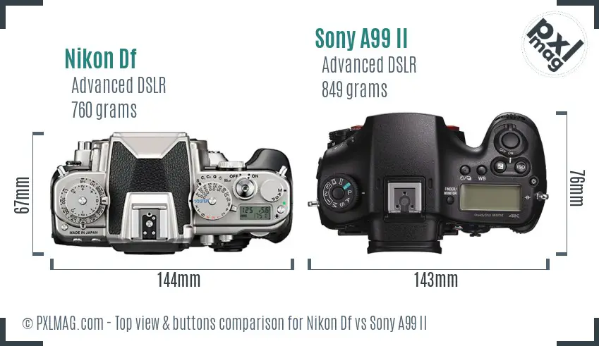 Nikon Df vs Sony A99 II top view buttons comparison