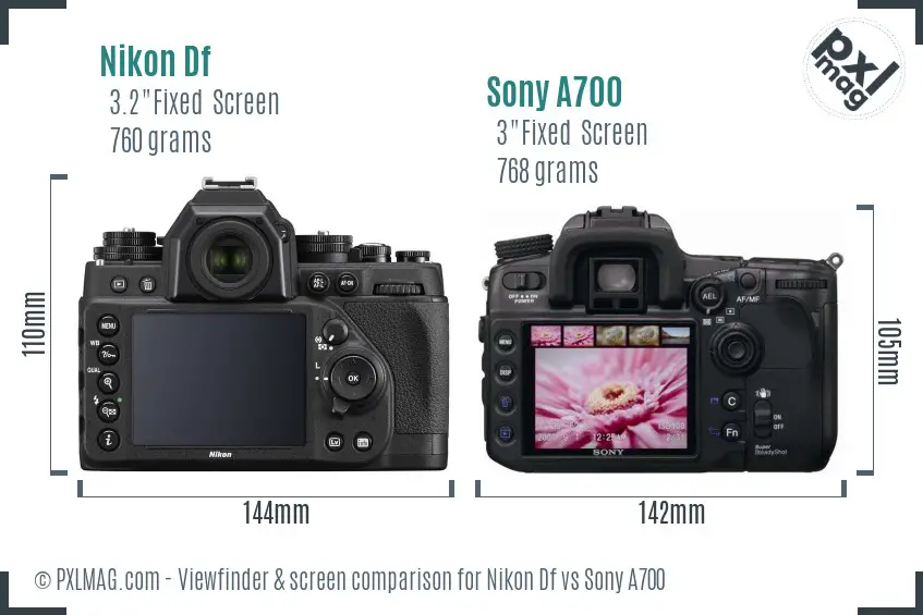 Nikon Df vs Sony A700 Screen and Viewfinder comparison