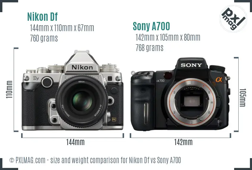 Nikon Df vs Sony A700 size comparison
