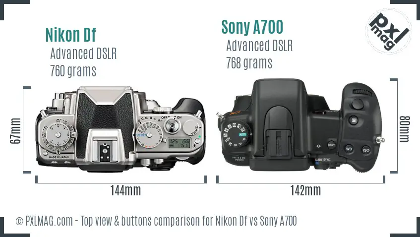 Nikon Df vs Sony A700 top view buttons comparison