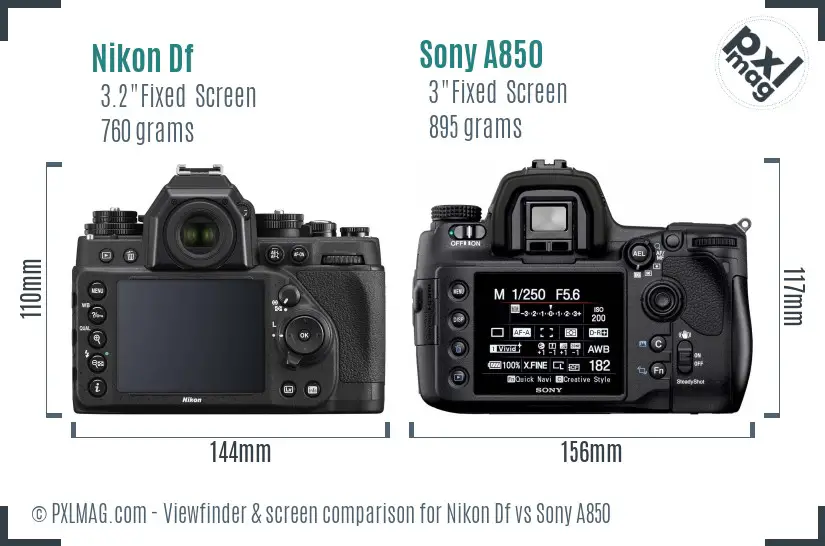 Nikon Df vs Sony A850 Screen and Viewfinder comparison