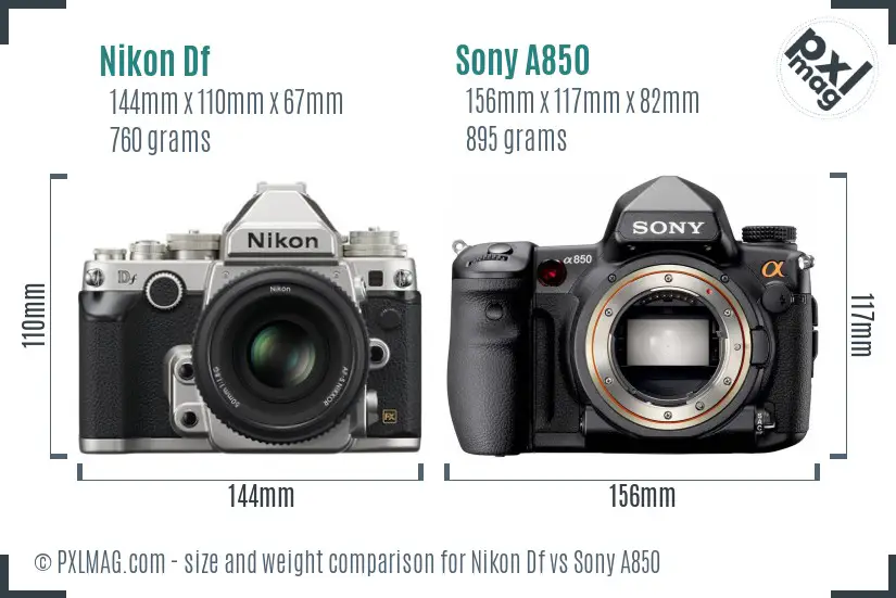 Nikon Df vs Sony A850 size comparison