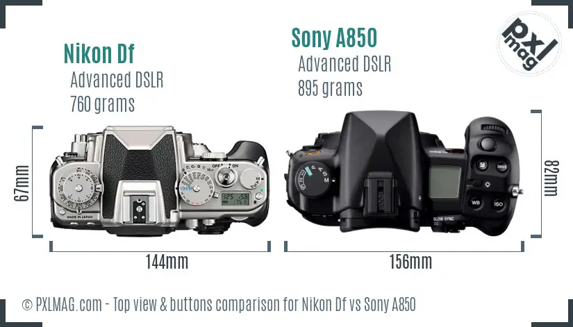 Nikon Df vs Sony A850 top view buttons comparison