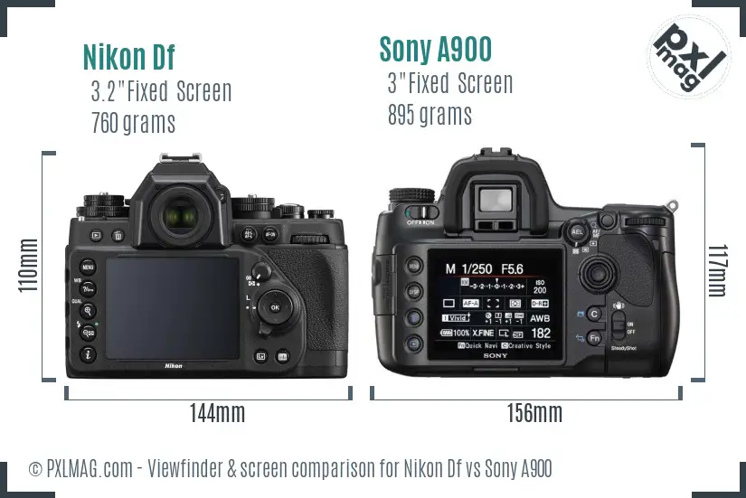 Nikon Df vs Sony A900 Screen and Viewfinder comparison