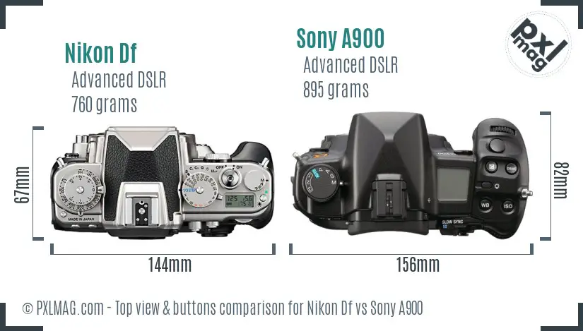 Nikon Df vs Sony A900 top view buttons comparison