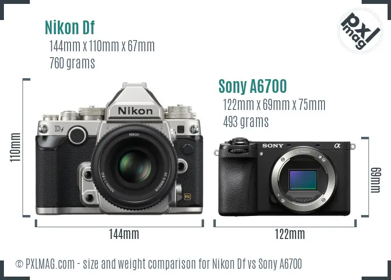 Nikon Df vs Sony A6700 size comparison