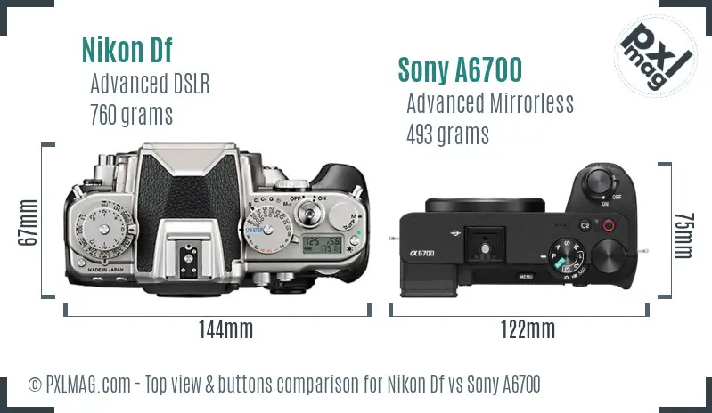 Nikon Df vs Sony A6700 top view buttons comparison